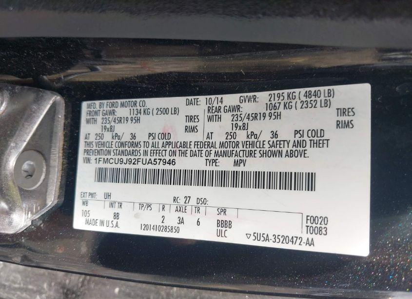 Photo 9 of 2015 Ford Escape TITANIUM (VIN 1FMCU9J92FUA57946)