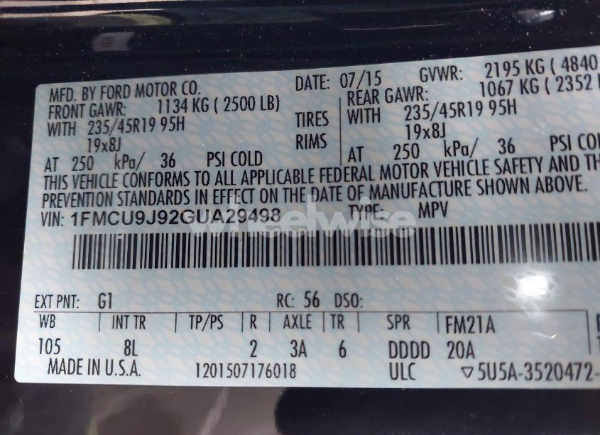 Photo 9 of 2016 Ford Escape TITANIUM (VIN 1FMCU9J92GUA29498)