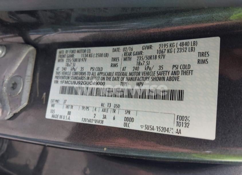 Photo 9 of 2016 Ford Escape TITANIUM (VIN 1FMCU9J92GUC49000)