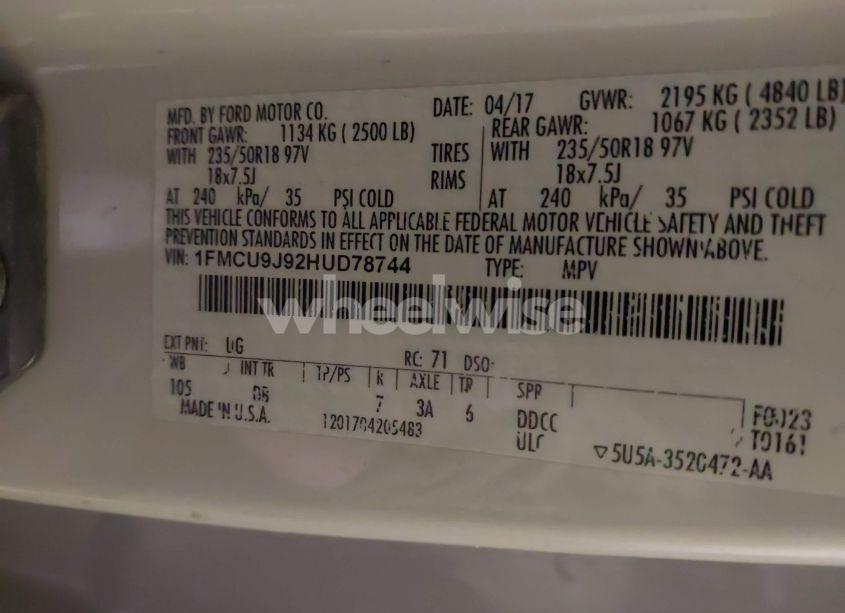 Photo 9 of 2017 Ford Escape TITANIUM (VIN 1FMCU9J92HUD78744)