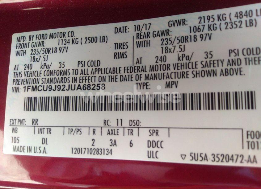 Photo 9 of 2018 Ford Escape TITANIUM (VIN 1FMCU9J92JUA68258)