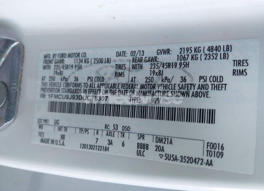 Photo 9 of 2013 Ford Escape TITANIUM (VIN 1FMCU9J93DUC78307)