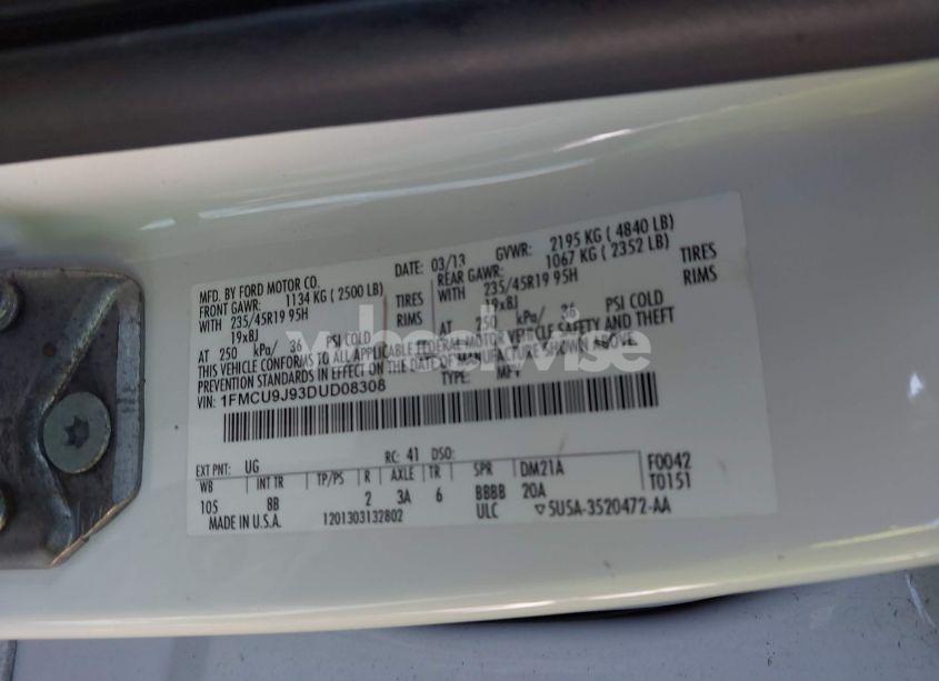 Photo 9 of 2013 Ford Escape TITANIUM (VIN 1FMCU9J93DUD08308)