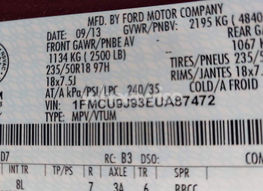 Photo 9 of 2014 Ford Escape TITANIUM (VIN 1FMCU9J93EUA87472)