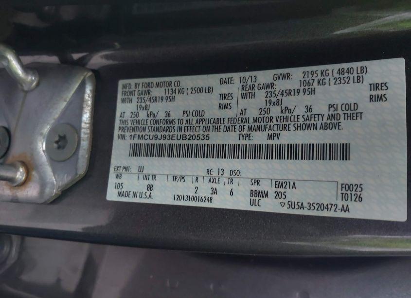 Photo 9 of 2014 Ford Escape TITANIUM (VIN 1FMCU9J93EUB20535)