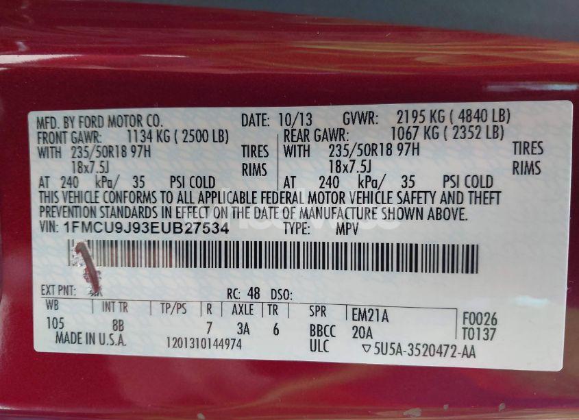 Photo 9 of 2014 Ford Escape TITANIUM (VIN 1FMCU9J93EUB27534)