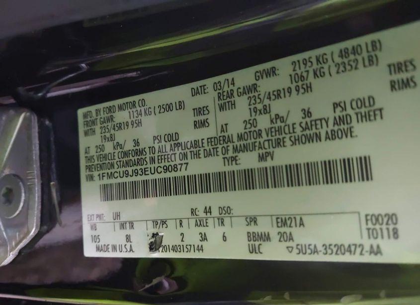 Photo 9 of 2014 Ford Escape TITANIUM (VIN 1FMCU9J93EUC90877)