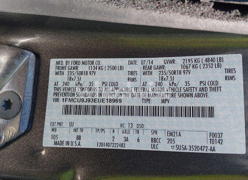 Photo 9 of 2014 Ford Escape TITANIUM (VIN 1FMCU9J93EUE18969)