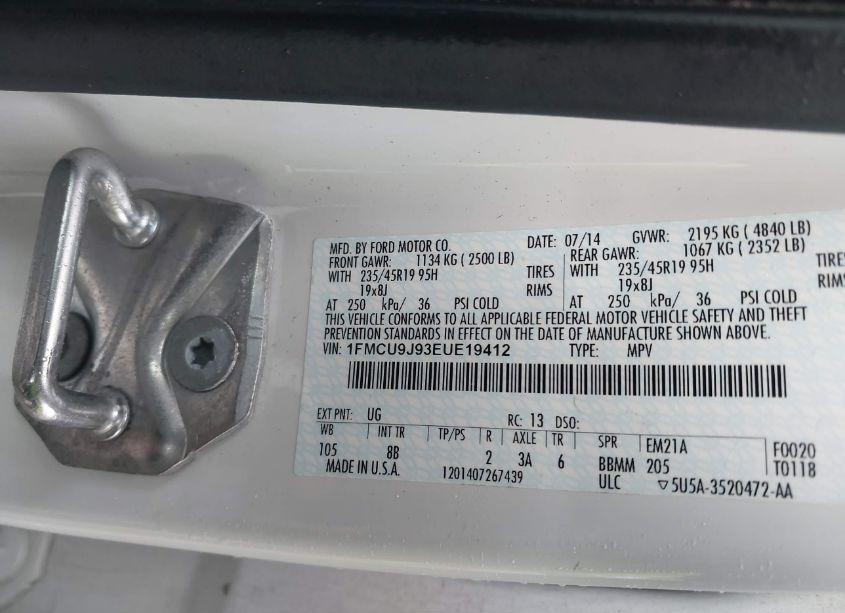 Photo 9 of 2014 Ford Escape TITANIUM (VIN 1FMCU9J93EUE19412)