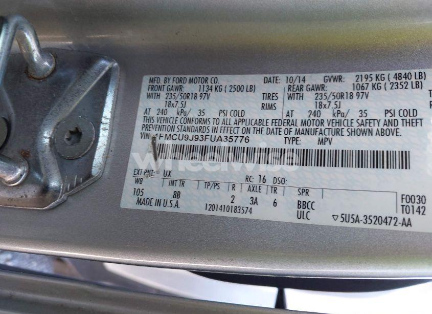 Photo 9 of 2015 Ford Escape TITANIUM (VIN 1FMCU9J93FUA35776)