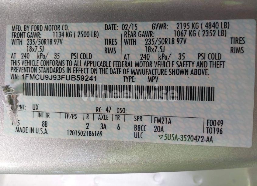 Photo 9 of 2015 Ford Escape TITANIUM (VIN 1FMCU9J93FUB59241)