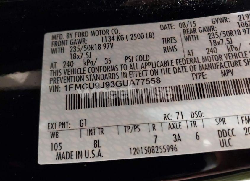 Photo 9 of 2016 Ford Escape TITANIUM (VIN 1FMCU9J93GUA77558)