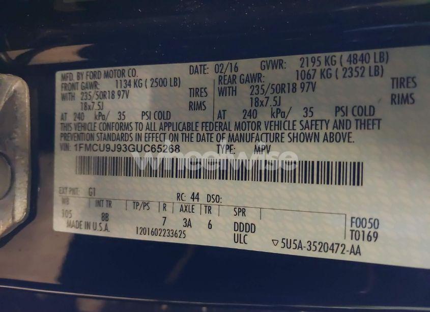 Photo 9 of 2016 Ford Escape TITANIUM (VIN 1FMCU9J93GUC65268)