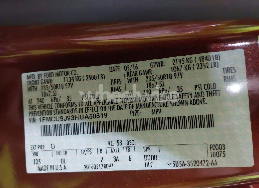 Photo 9 of 2017 Ford Escape TITANIUM (VIN 1FMCU9J93HUA50619)