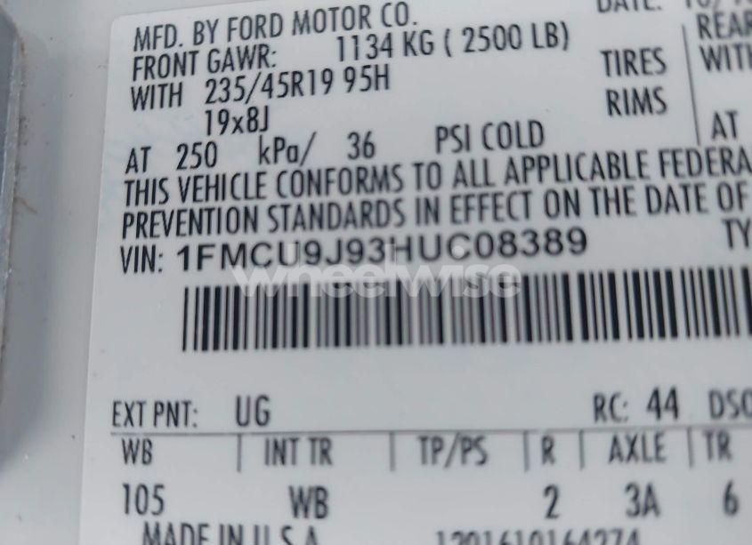 Photo 9 of 2017 Ford Escape TITANIUM (VIN 1FMCU9J93HUC08389)