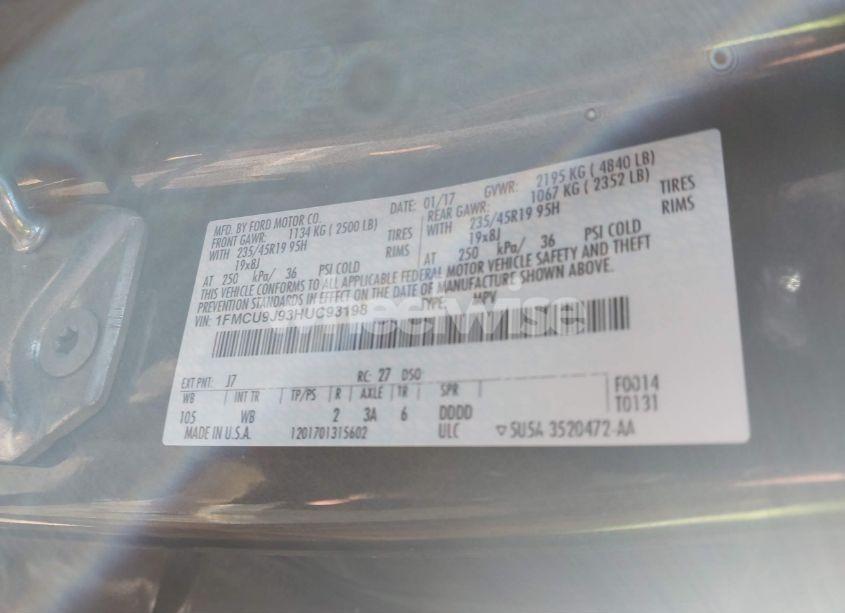 Photo 9 of 2017 Ford Escape TITANIUM (VIN 1FMCU9J93HUC93198)