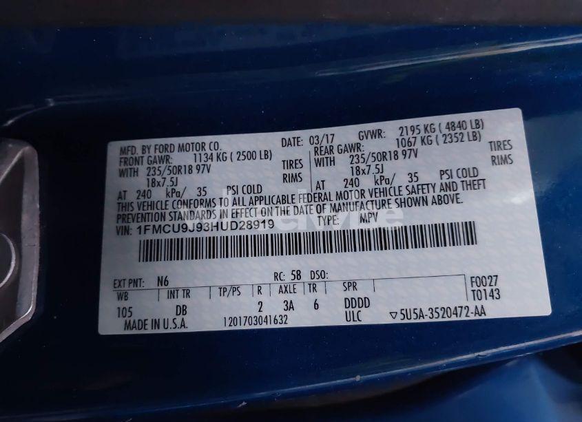 Photo 9 of 2017 Ford Escape TITANIUM (VIN 1FMCU9J93HUD28919)