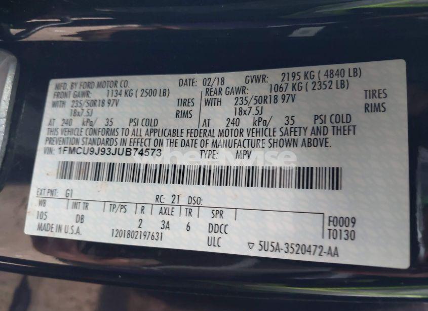 Photo 9 of 2018 Ford Escape TITANIUM (VIN 1FMCU9J93JUB74573)