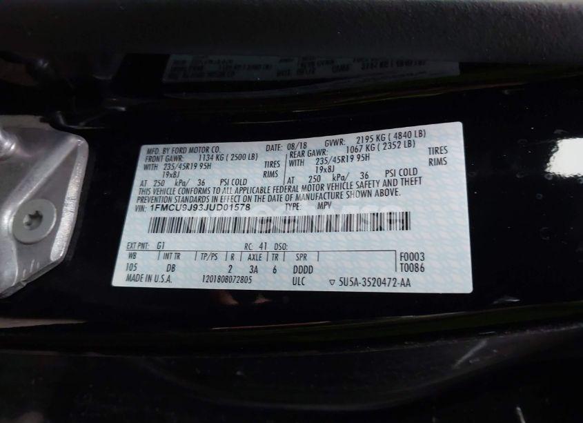 Photo 9 of 2018 Ford Escape TITANIUM (VIN 1FMCU9J93JUD01578)