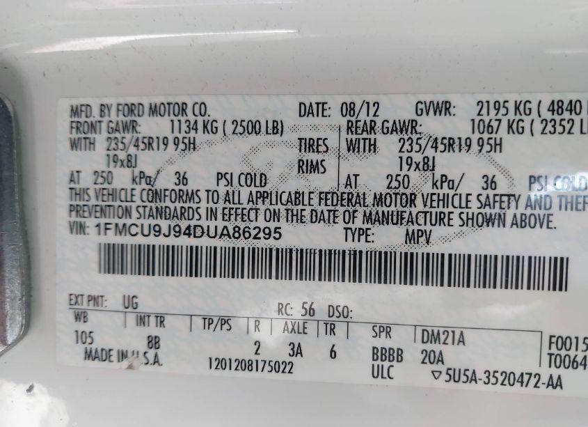 Photo 9 of 2013 Ford Escape TITANIUM (VIN 1FMCU9J94DUA86295)