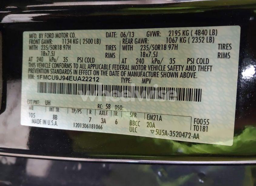 Photo 9 of 2014 Ford Escape TITANIUM (VIN 1FMCU9J94EUA22212)