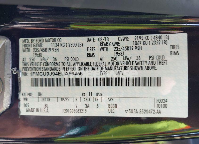 Photo 9 of 2014 Ford Escape TITANIUM (VIN 1FMCU9J94EUA56456)