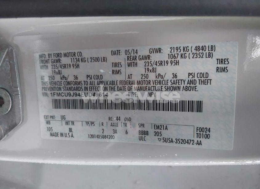 Photo 9 of 2014 Ford Escape TITANIUM (VIN 1FMCU9J94EUD49614)