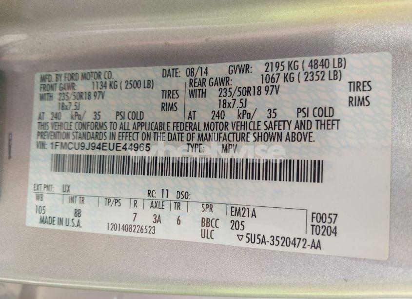 Photo 9 of 2014 Ford Escape TITANIUM (VIN 1FMCU9J94EUE44965)