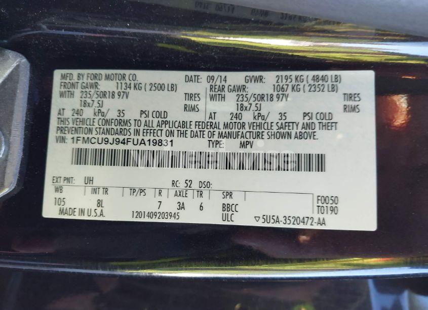 Photo 9 of 2015 Ford Escape TITANIUM (VIN 1FMCU9J94FUA19831)