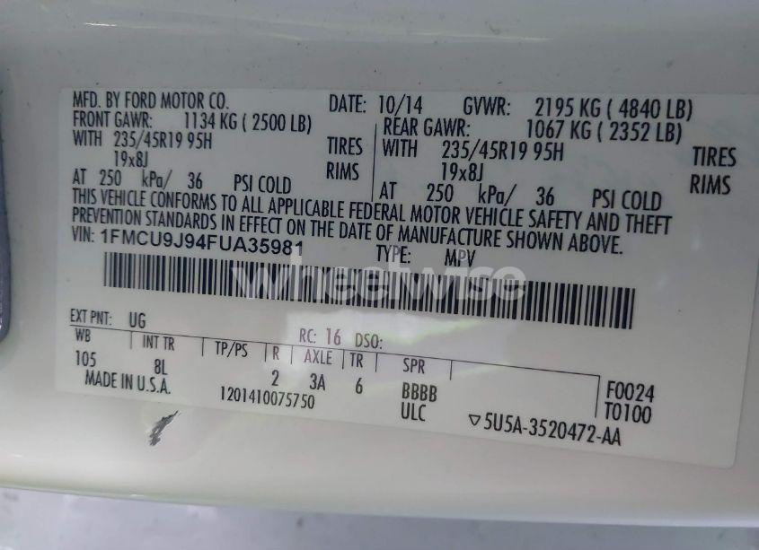 Photo 9 of 2015 Ford Escape TITANIUM (VIN 1FMCU9J94FUA35981)