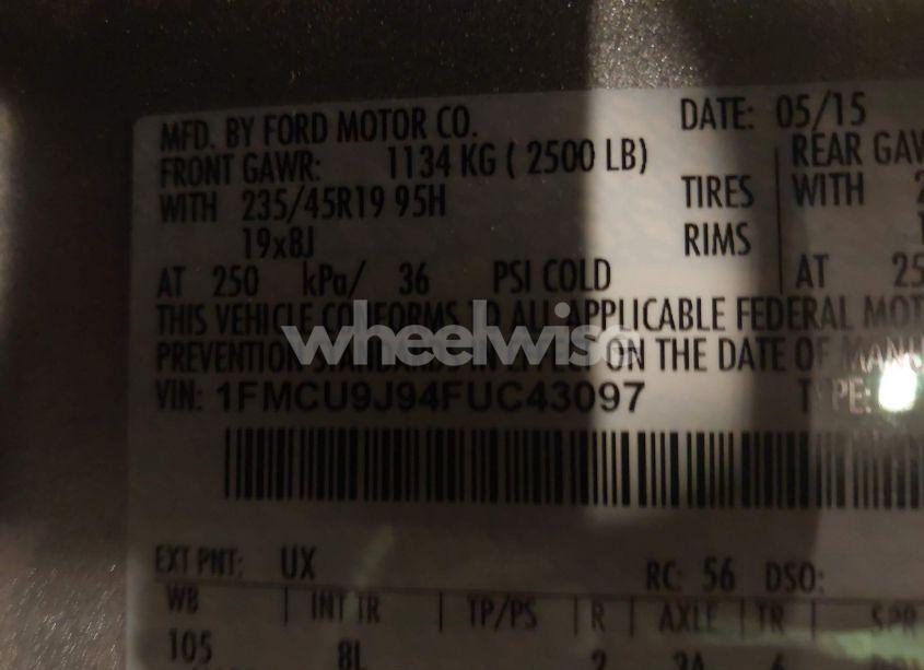 Photo 9 of 2015 Ford Escape TITANIUM (VIN 1FMCU9J94FUC43097)