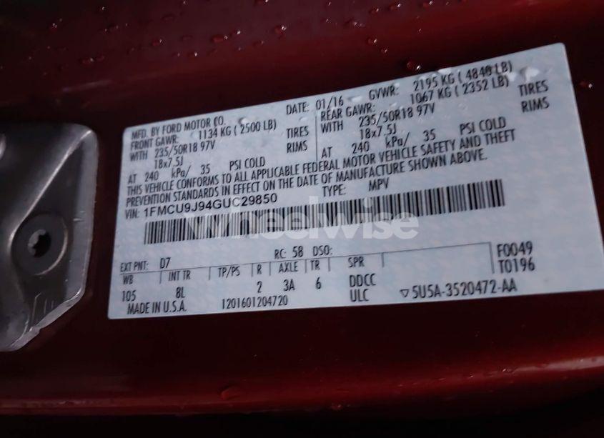 Photo 9 of 2016 Ford Escape TITANIUM (VIN 1FMCU9J94GUC29850)