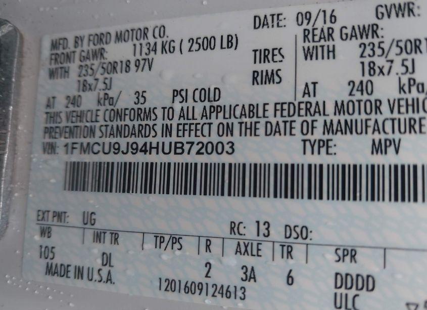 Photo 9 of 2017 Ford Escape TITANIUM (VIN 1FMCU9J94HUB72003)