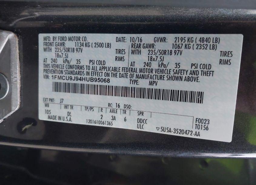 Photo 9 of 2017 Ford Escape TITANIUM (VIN 1FMCU9J94HUB95068)