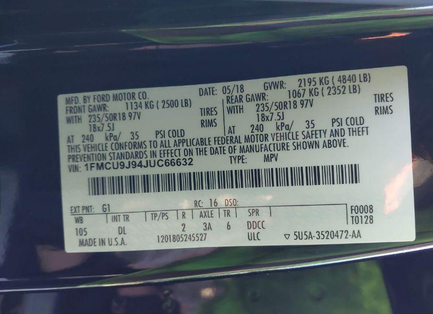 Photo 9 of 2018 Ford Escape TITANIUM (VIN 1FMCU9J94JUC66632)