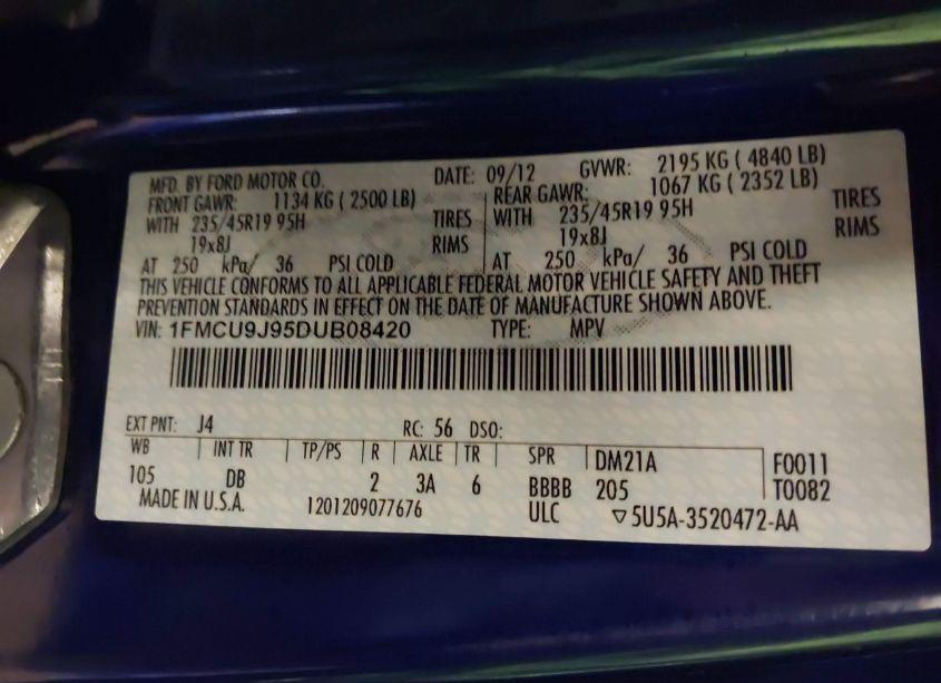 Photo 9 of 2013 Ford Escape TITANIUM (VIN 1FMCU9J95DUB08420)