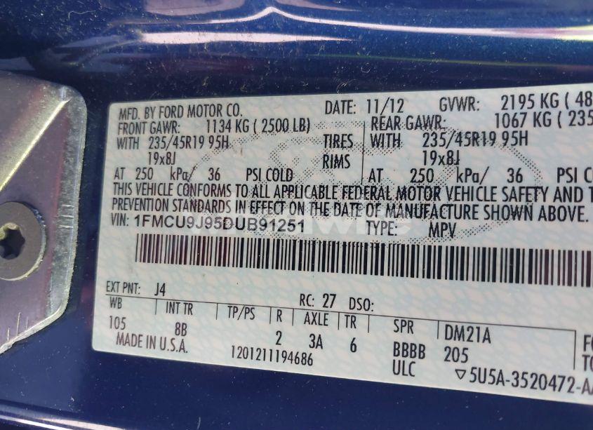 Photo 9 of 2013 Ford Escape TITANIUM (VIN 1FMCU9J95DUB91251)