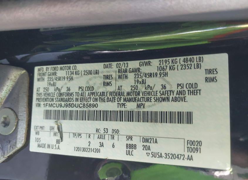 Photo 9 of 2013 Ford Escape TITANIUM (VIN 1FMCU9J95DUC85890)