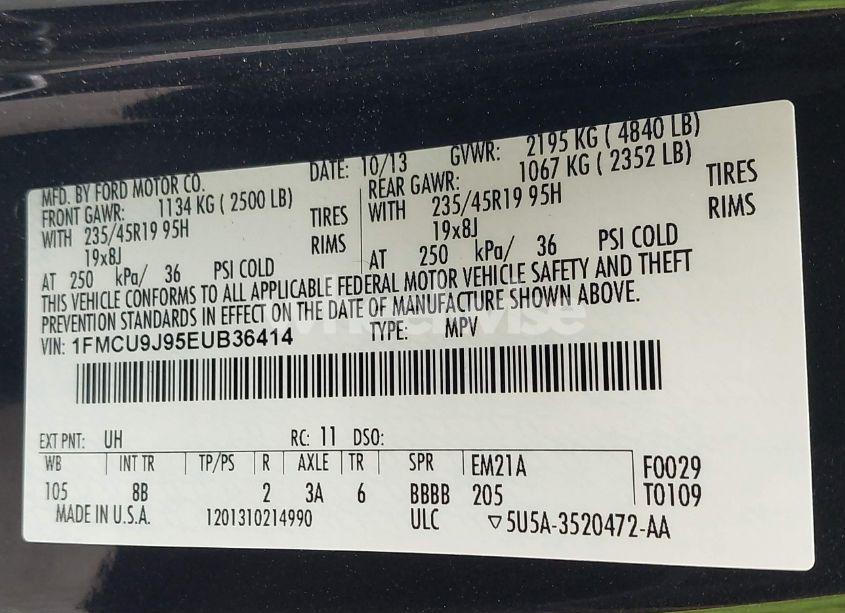 Photo 9 of 2014 Ford Escape TITANIUM (VIN 1FMCU9J95EUB36414)