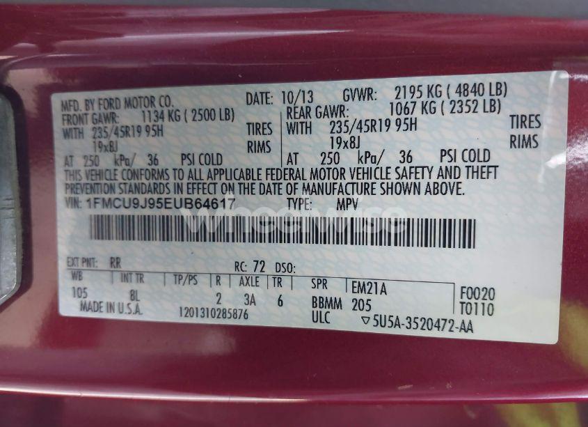 Photo 9 of 2014 Ford Escape TITANIUM (VIN 1FMCU9J95EUB64617)