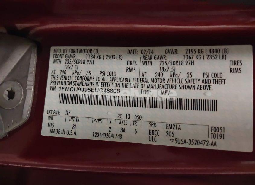 Photo 9 of 2014 Ford Escape TITANIUM (VIN 1FMCU9J95EUC48808)