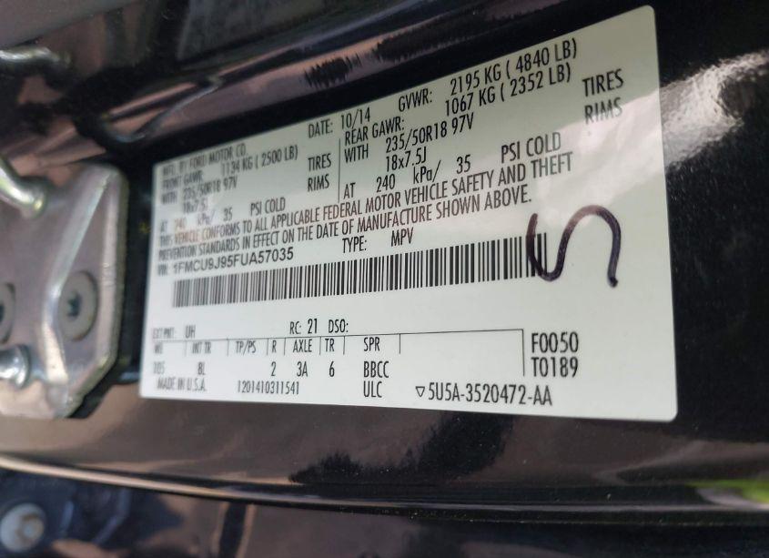 Photo 9 of 2015 Ford Escape TITANIUM (VIN 1FMCU9J95FUA57035)