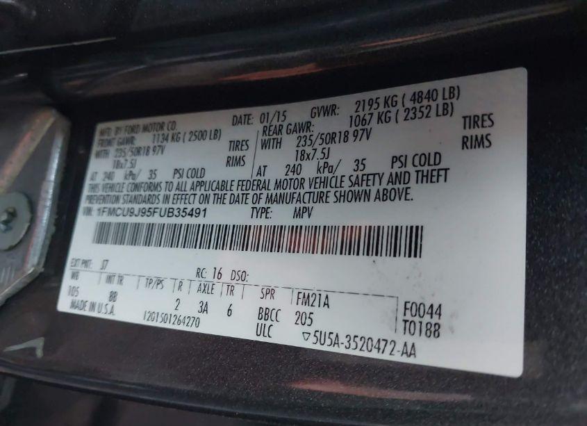 Photo 9 of 2015 Ford Escape TITANIUM (VIN 1FMCU9J95FUB35491)