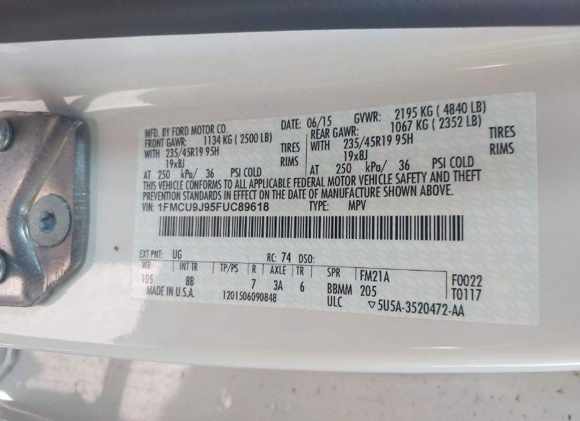 Photo 9 of 2015 Ford Escape TITANIUM (VIN 1FMCU9J95FUC89618)