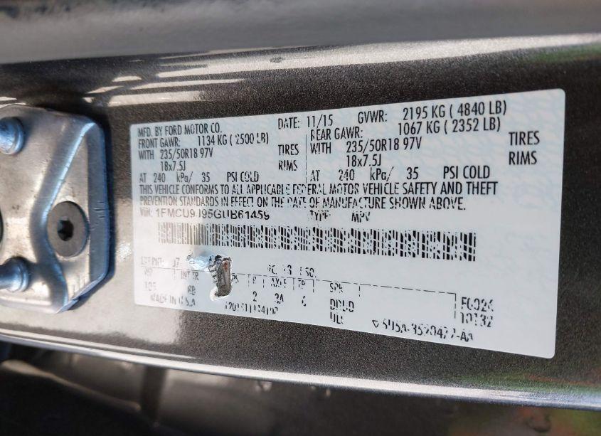 Photo 9 of 2016 Ford Escape TITANIUM (VIN 1FMCU9J95GUB61459)