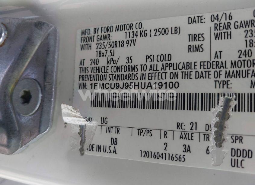 Photo 9 of 2017 Ford Escape TITANIUM (VIN 1FMCU9J95HUA19100)