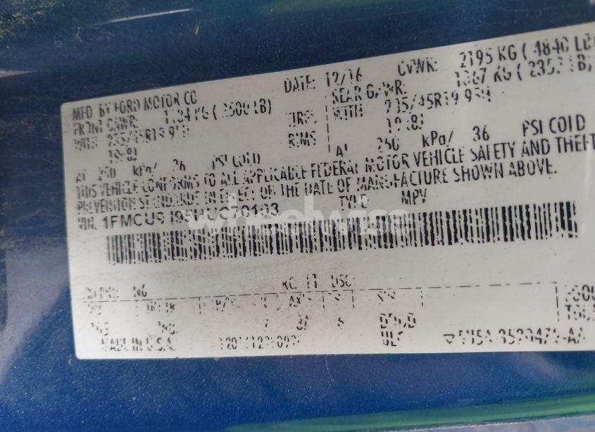 Photo 9 of 2017 Ford Escape TITANIUM (VIN 1FMCU9J95HUC70103)