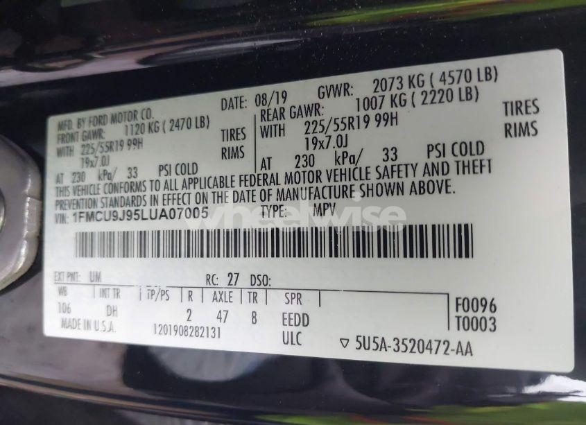 Photo 9 of 2020 Ford Escape TITANIUM (VIN 1FMCU9J95LUA07005)