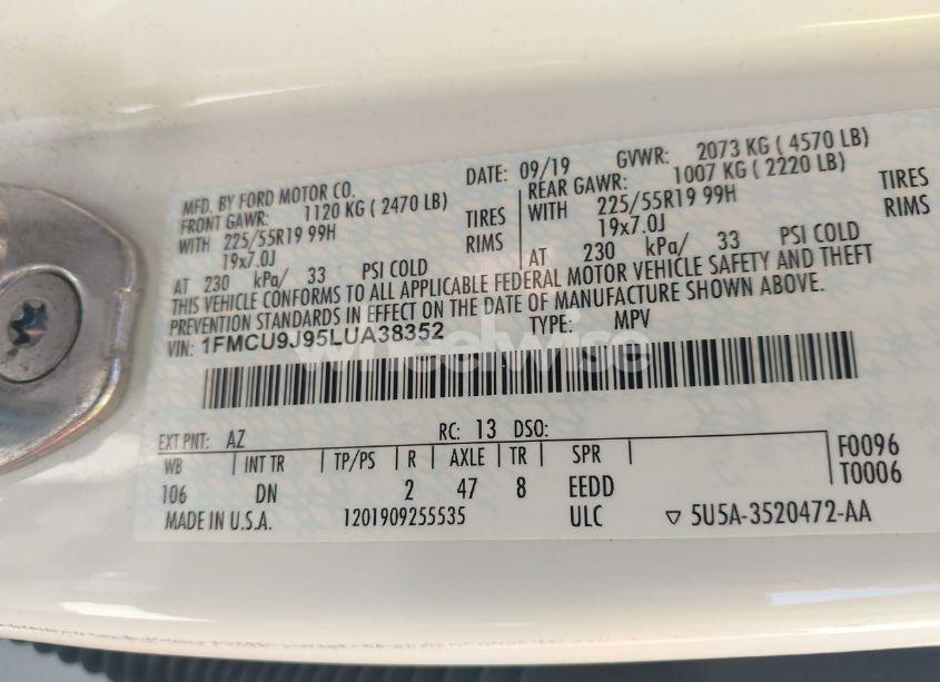 Photo 9 of 2020 Ford Escape TITANIUM (VIN 1FMCU9J95LUA38352)