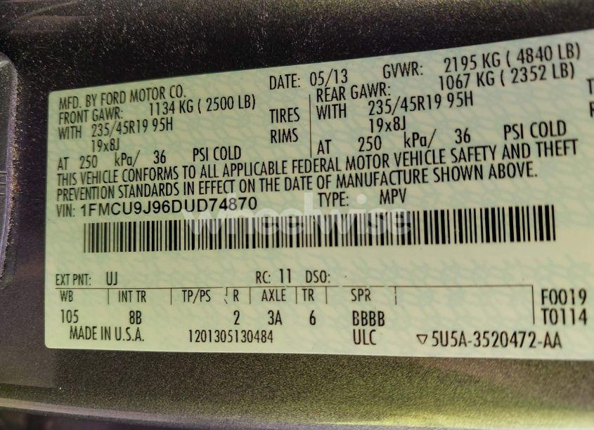 Photo 9 of 2013 Ford Escape TITANIUM (VIN 1FMCU9J96DUD74870)